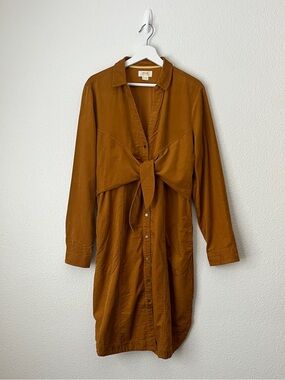Anthropologie Maeve Anaheim Corduroy Tie Front Shirt Dress Rust Orange Size 16